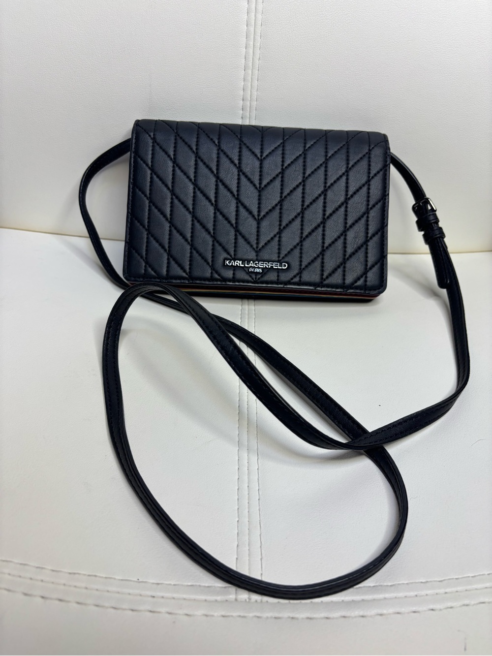 Karl Lagerfeld Black Quilted Chevron Crossbody Bag